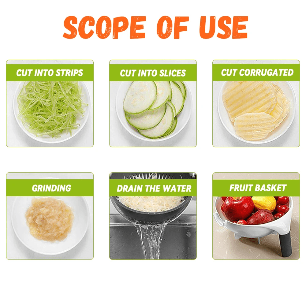 6 In 1 Multifunctional Grater Silk Strip Grater Corrugated Slicer Potato Masher Manual Drain Basket - Qifaya