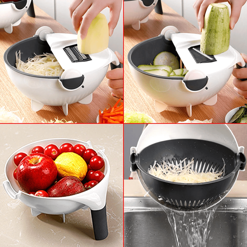 6 In 1 Multifunctional Grater Silk Strip Grater Corrugated Slicer Potato Masher Manual Drain Basket - Qifaya