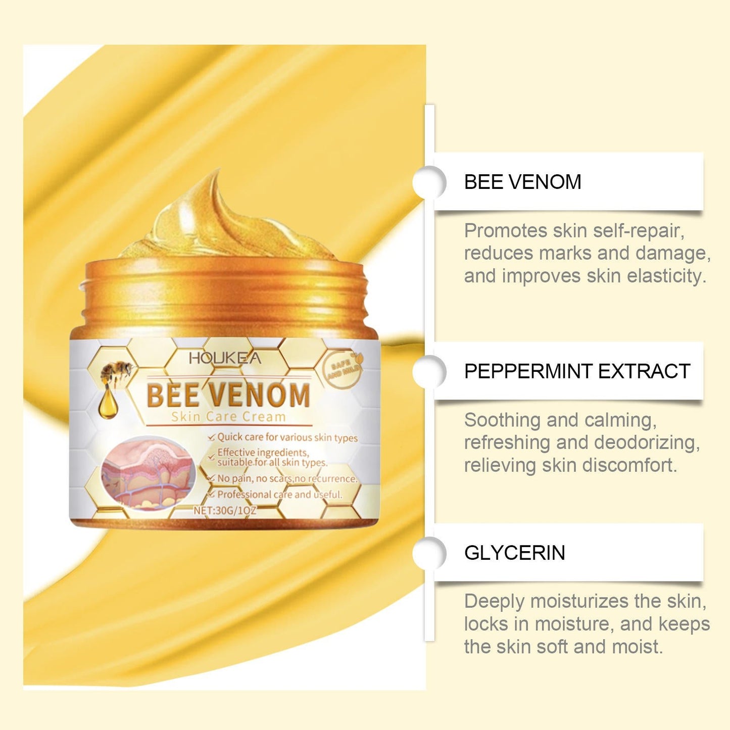 HOUKÉA™ Bee Venom Skin Repair Cream – Hydrating & Nourishing Care - Qifaya