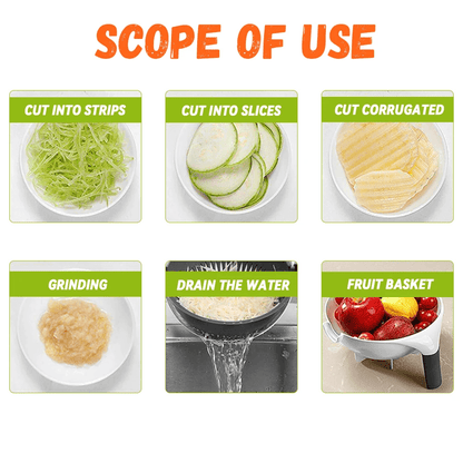 6 In 1 Multifunctional Grater Silk Strip Grater Corrugated Slicer Potato Masher Manual Drain Basket - Qifaya