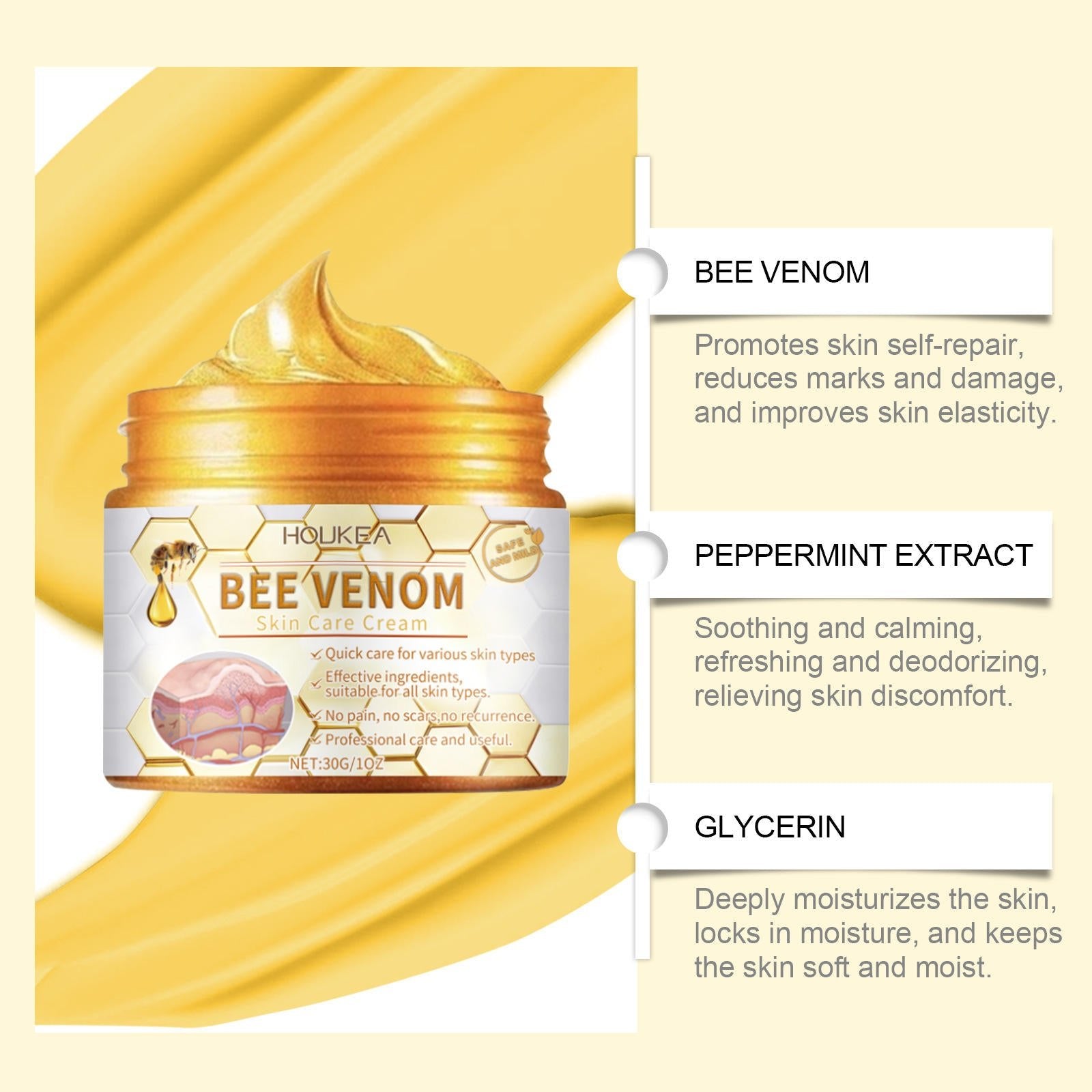 HOUKÉA™ Bee Venom Skin Repair Cream – Hydrating & Nourishing Care - Qifaya